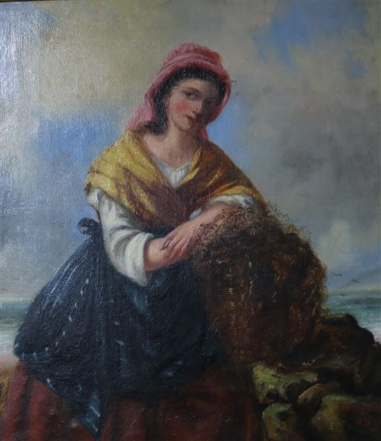 Victorian School, oil on canvas, seaweed gatherer, indistinctly signed and dated 1870, 40 x 35cm